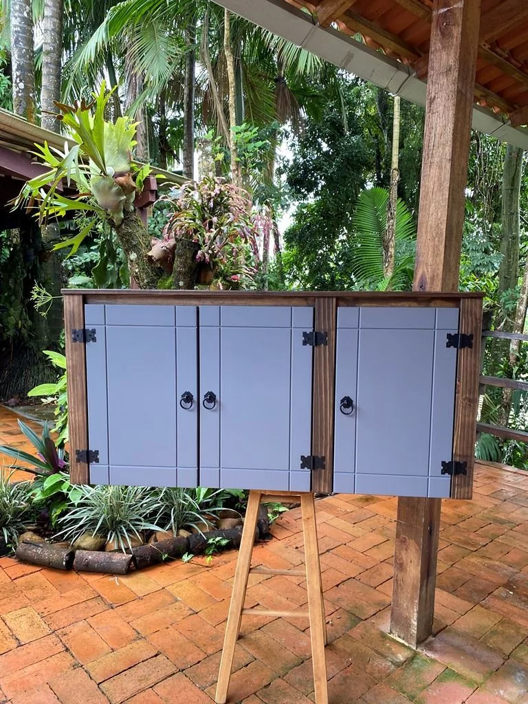 Aéreo 1,20m 3 Portas Fechadas Com Detalhes Em Cinza De Madeira Maciça Móveis Rio Negrinho