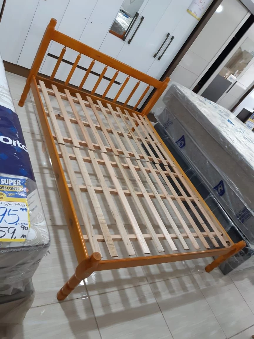Cama de casal para colchão de 1,38m 100% madeira 2º linha BV Magazine