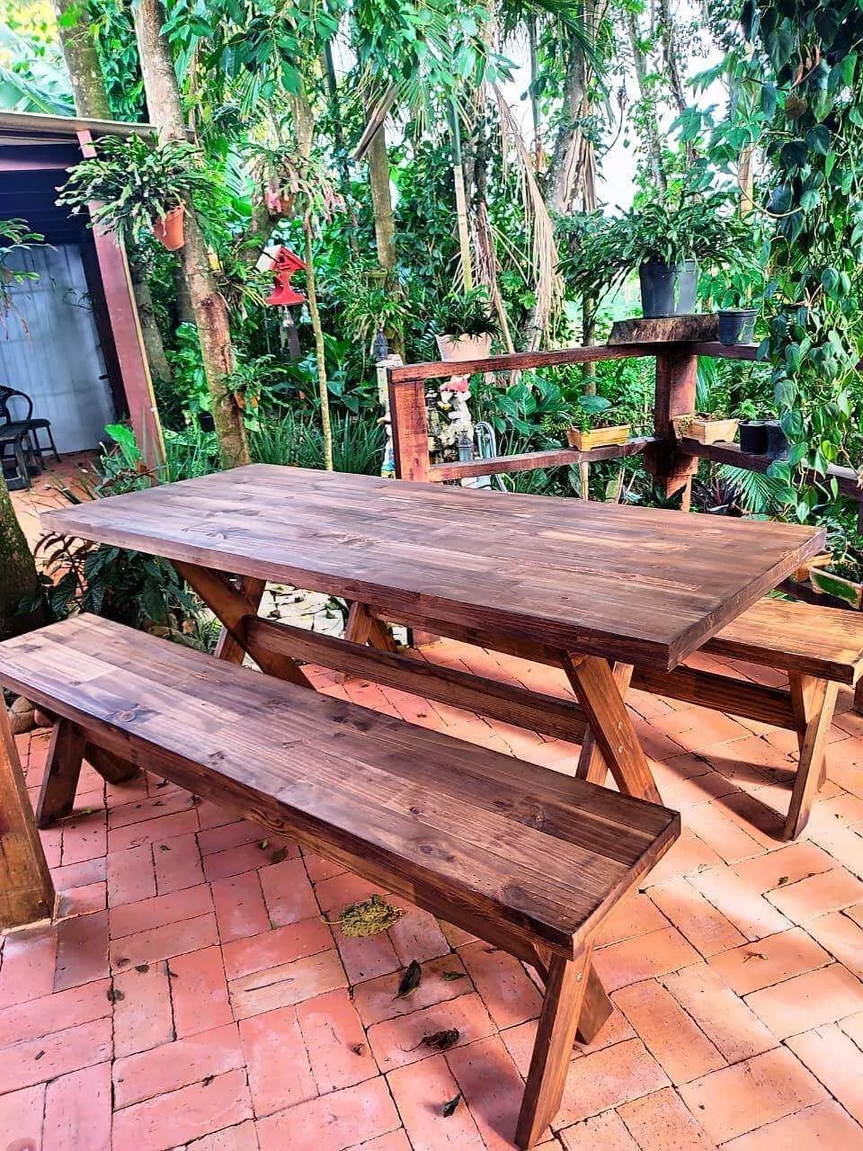 Mesa Com 2 Bancos 1,90m De Madeira Maciça Móveis Rústicos Adelin
