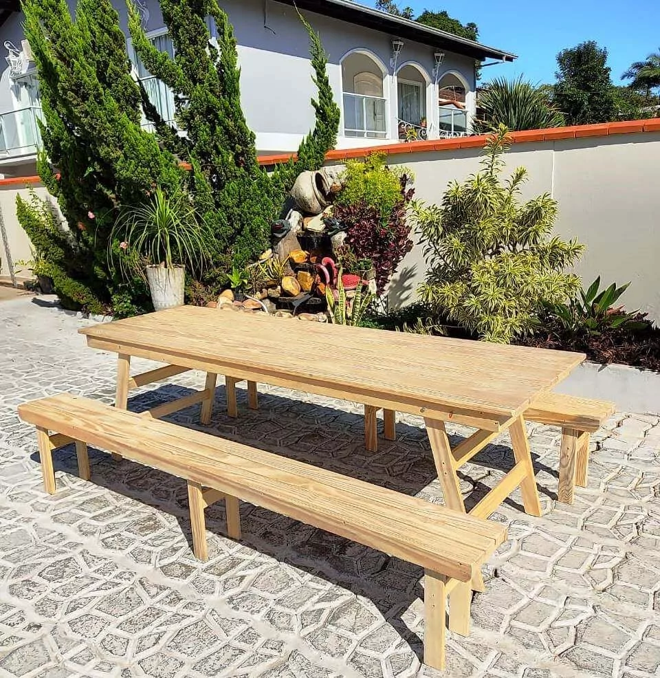 Mesa De Churrasco Com 2 Bancos E Pés Dobrável 3 Metros Ms Móveis / Móveis Hanna
