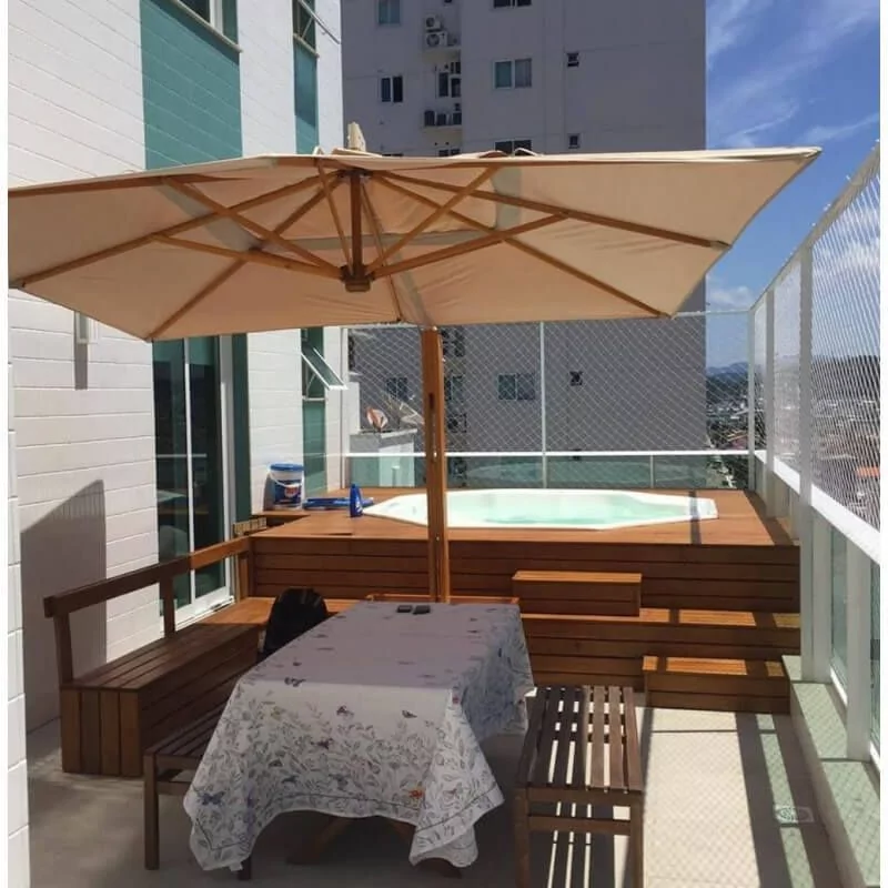 Guarda-Sol Ombrelone Charming 3,0m Quadrado Com Floreira Treliçada Bege Cia Sol Móveis 