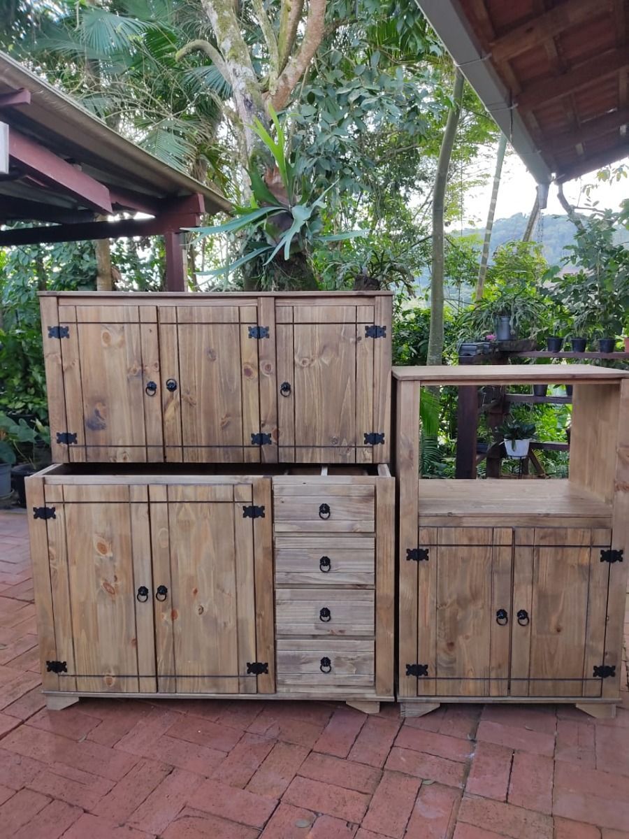 Kit Cozinha De Madeira Maciça Balcão Multiuso Móveis Rio Negrinho