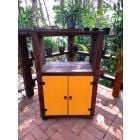 Balcão Multiuso Forno/Micro Com Detalhes Em Amarelo De Madeira Maciça Móveis Rio Negrinho Balcão Multiuso Forno/Micro Com Detalhes Em Amarelo De Madeira Maciça Móveis Rio Negrinho
