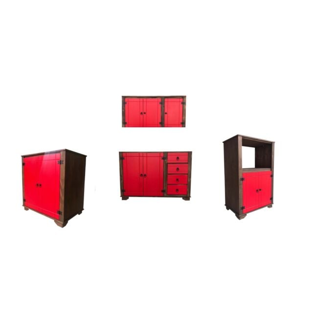 Kit Cozinha Com 4 Peças E Detalhes Em Vermelho De Madeira Maciça Móveis Rio Negrinho Kit Cozinha Com 4 Peças E Detalhes Em Vermelho De Madeira Maciça Móveis Rio Negrinho