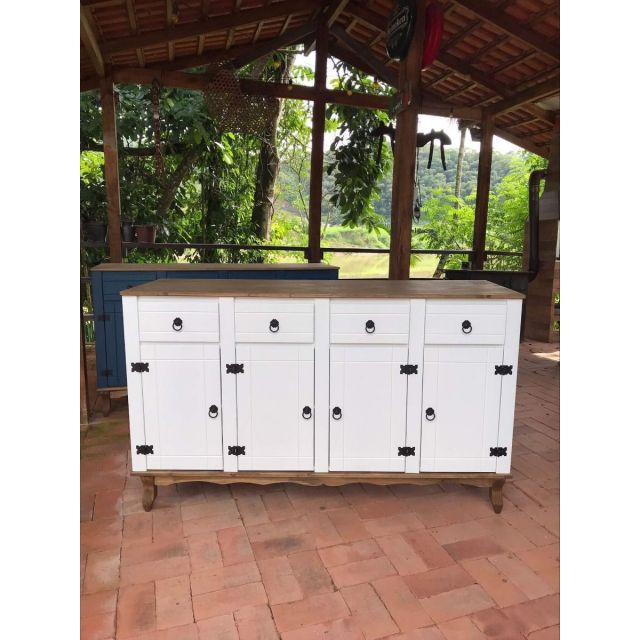 Balcão 1,60m 4 Portas E 4 Gavetas Com Detalhes Em Branco E Tampo De Madeira Maciça Moveis Rio Negrinho Balcão 1,60m 4 Portas E 4 Gavetas Com Detalhes Em Branco E Tampo De Madeira Maciça Moveis Rio Negrinho