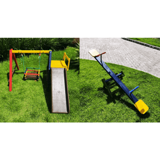 Playground Com Balanço E Escorregador + Gangorra De Madeira Móveis Rústicos Bv Magazine