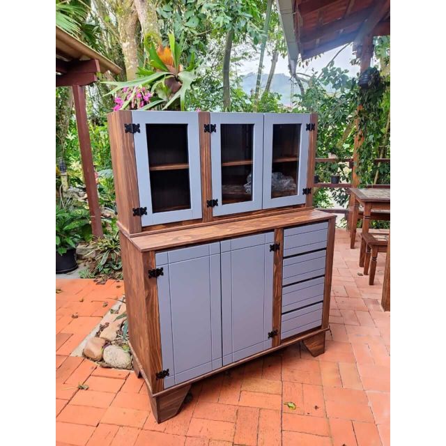 Kit aéreo + balcão de pia com detalhes em cinza de madeira maciça móveis rio negrinho Kit aéreo + balcão de pia com detalhes em cinza de madeira maciça móveis rio negrinho