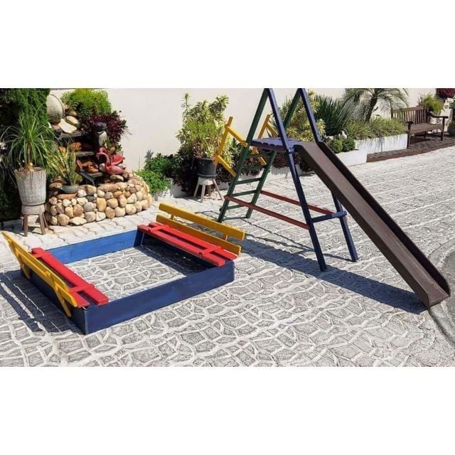 Escorregador 110x200 + Caixa De Areia Infantil De Madeira Móveis Rústicos Bv Magazine