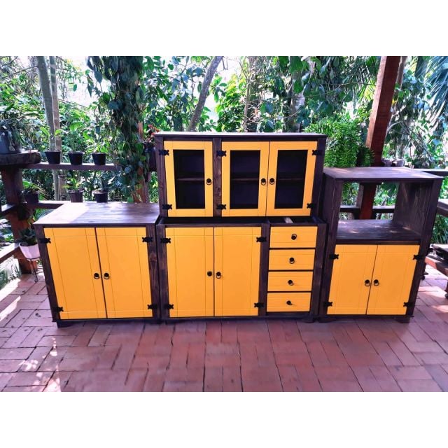 Kit Cozinha Com 4 Peças E Detalhes Em Amarelo De Madeira Maciça Móveis Rio Negrinho Kit Cozinha Com 4 Peças E Detalhes Em Amarelo De Madeira Maciça Móveis Rio Negrinho