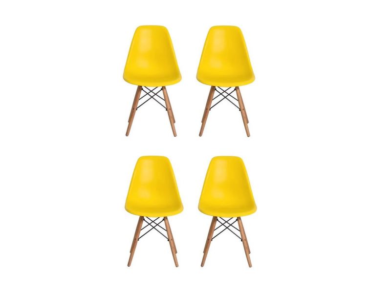 Conjunto 4 Cadeiras Eames Eiffel Com Pés De Madeira Amarela BV Magazine