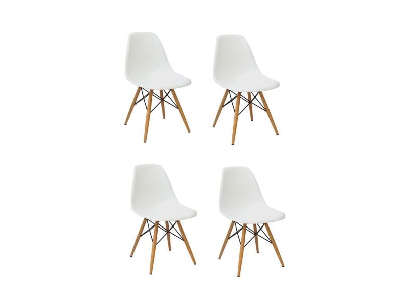 Conjunto 4 Cadeiras Eames Eiffel Com Pés De Madeira Branca Bv Magazine