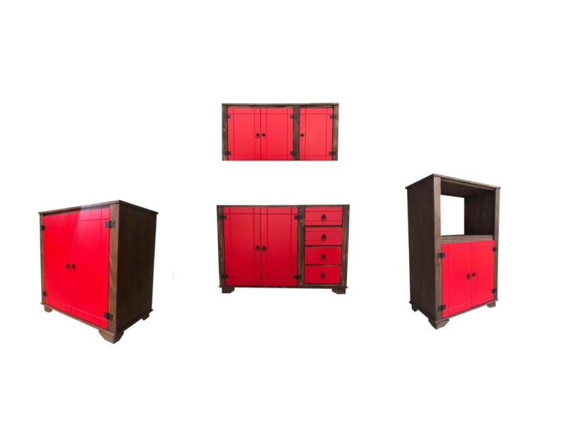 Kit Cozinha Com 4 Peças E Detalhes Em Vermelho De Madeira Maciça Móveis Rio Negrinho Kit Cozinha Com 4 Peças E Detalhes Em Vermelho De Madeira Maciça Móveis Rio Negrinho
