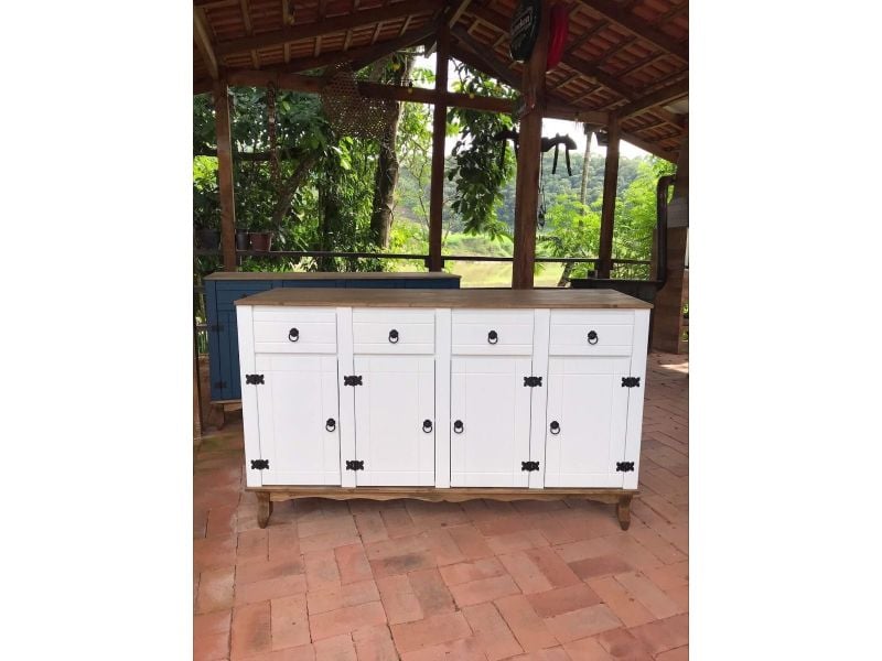 Balcão 1,60m 4 Portas E 4 Gavetas Com Detalhes Em Branco E Tampo De Madeira Maciça Moveis Rio Negrinho Balcão 1,60m 4 Portas E 4 Gavetas Com Detalhes Em Branco E Tampo De Madeira Maciça Moveis Rio Negrinho