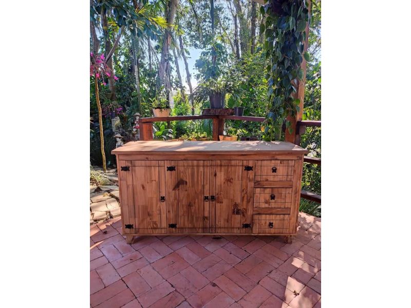 Balcão De Pia 80x1,60x50 Madeira Maciça Com Tampo Mdf Rio Negrinho Balcão De Pia 80x1,60x50 Madeira Maciça Com Tampo Mdf Rio Negrinho