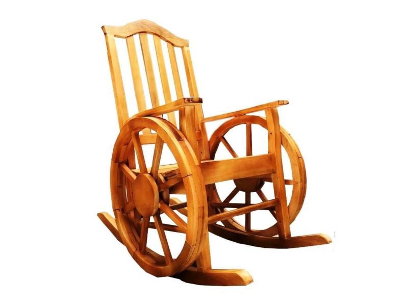 Cadeira De Balanço Com Roda De Carroça De Madeira Maciça Móveis Rústicos BV Magazine