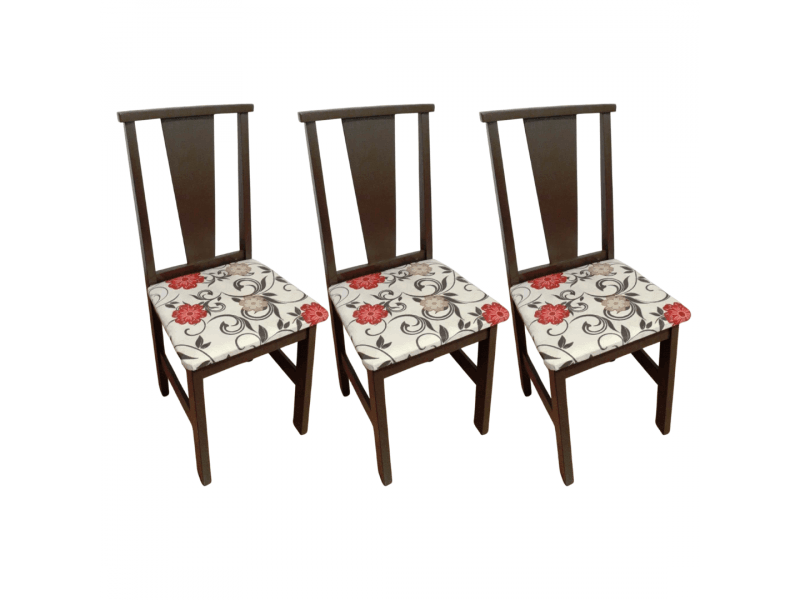 Kit 3 Cadeiras Cor Tabaco Com Asasento De Tecido Floral De Madeira Móveis SeA