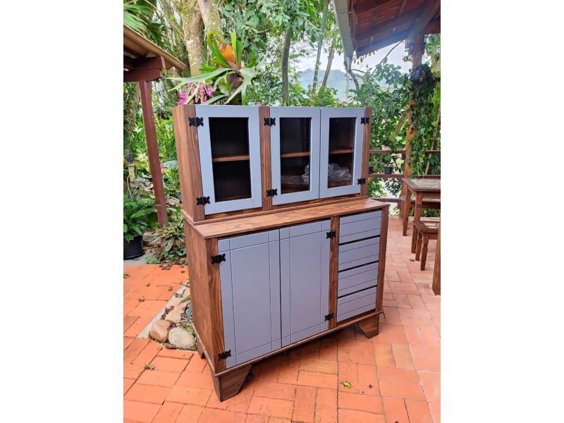 Kit aéreo + balcão de pia com detalhes em cinza de madeira maciça móveis rio negrinho Kit aéreo + balcão de pia com detalhes em cinza de madeira maciça móveis rio negrinho