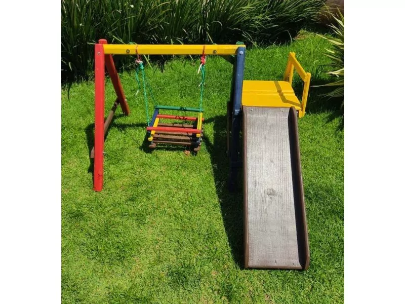 Escorregador Com Balanço Playground 90x145x160 De Madeira Móveis Rústicos BV Magazine
